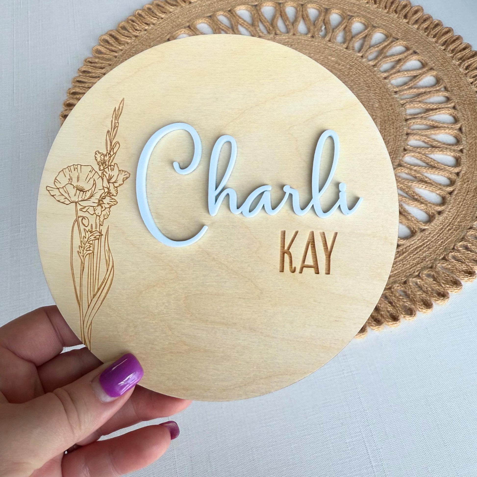 Personalized Birth Flower Baby Name Sign: Newborn Photo Prop, Nursery Decor