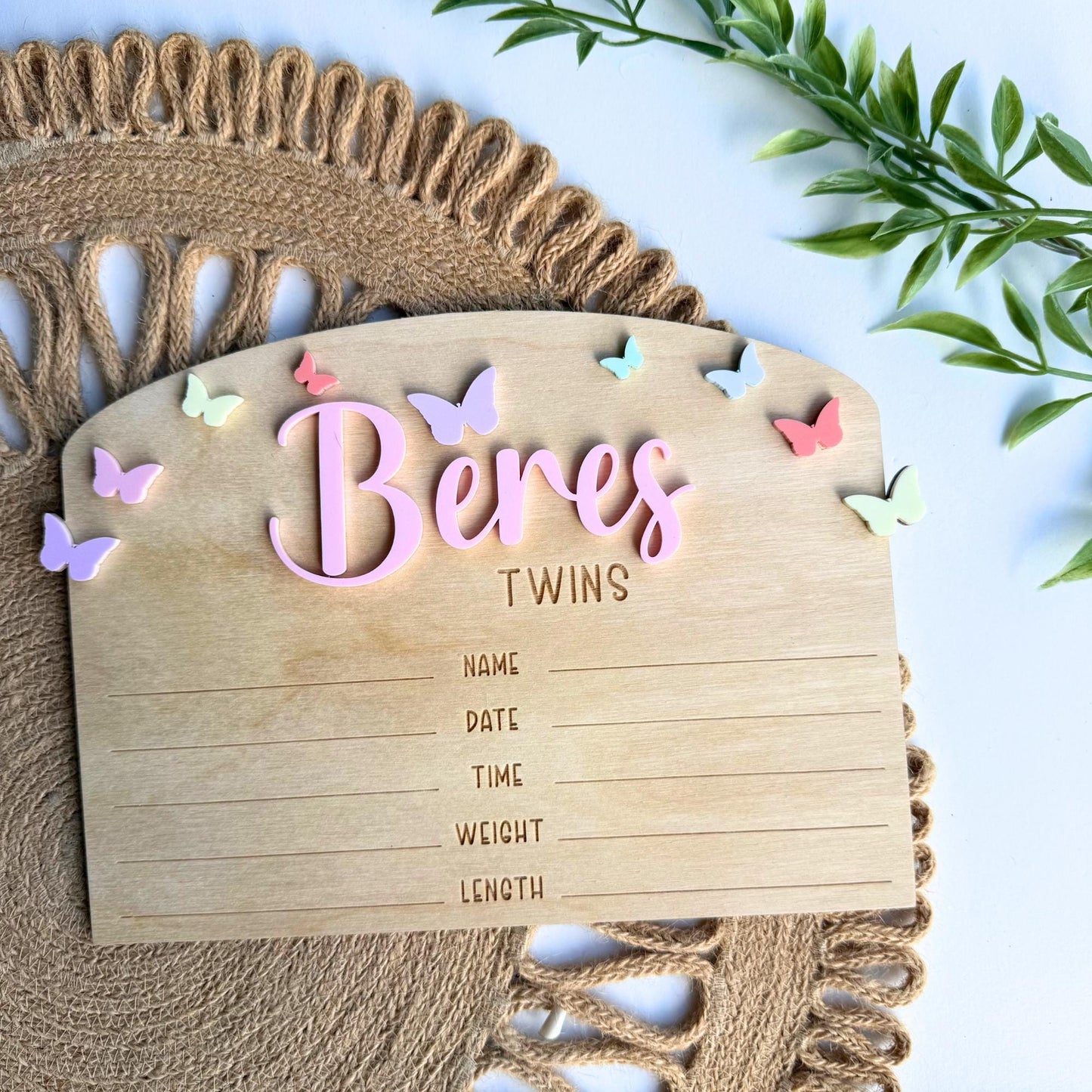 Twin Birth Announcement Sign: Wood Newborn Stats Keepsake