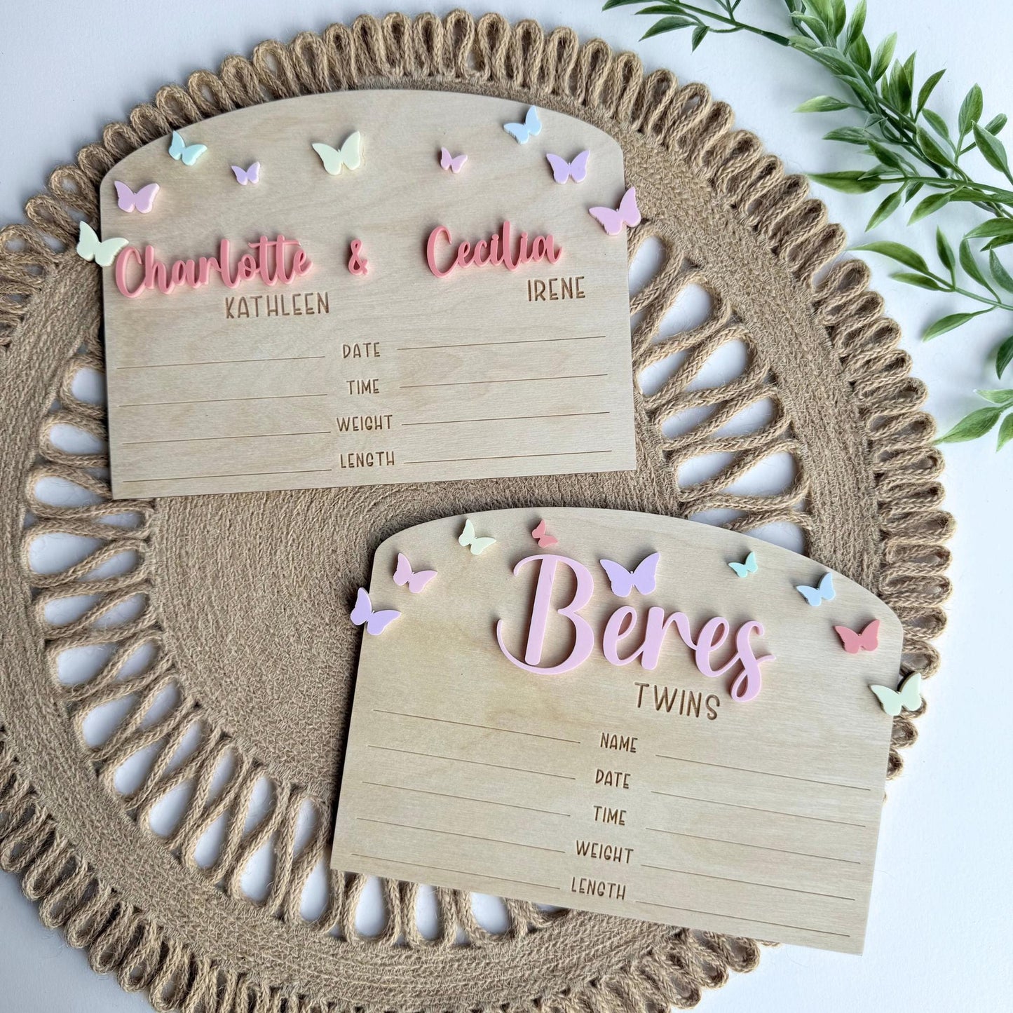 Twin Birth Announcement Sign: Wood Newborn Stats Keepsake