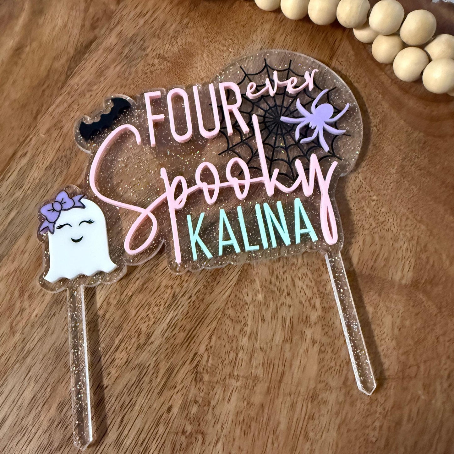 Four Ever Spooky, Acrylic Cake Topper, Pastel Halloween Birthday Decor
