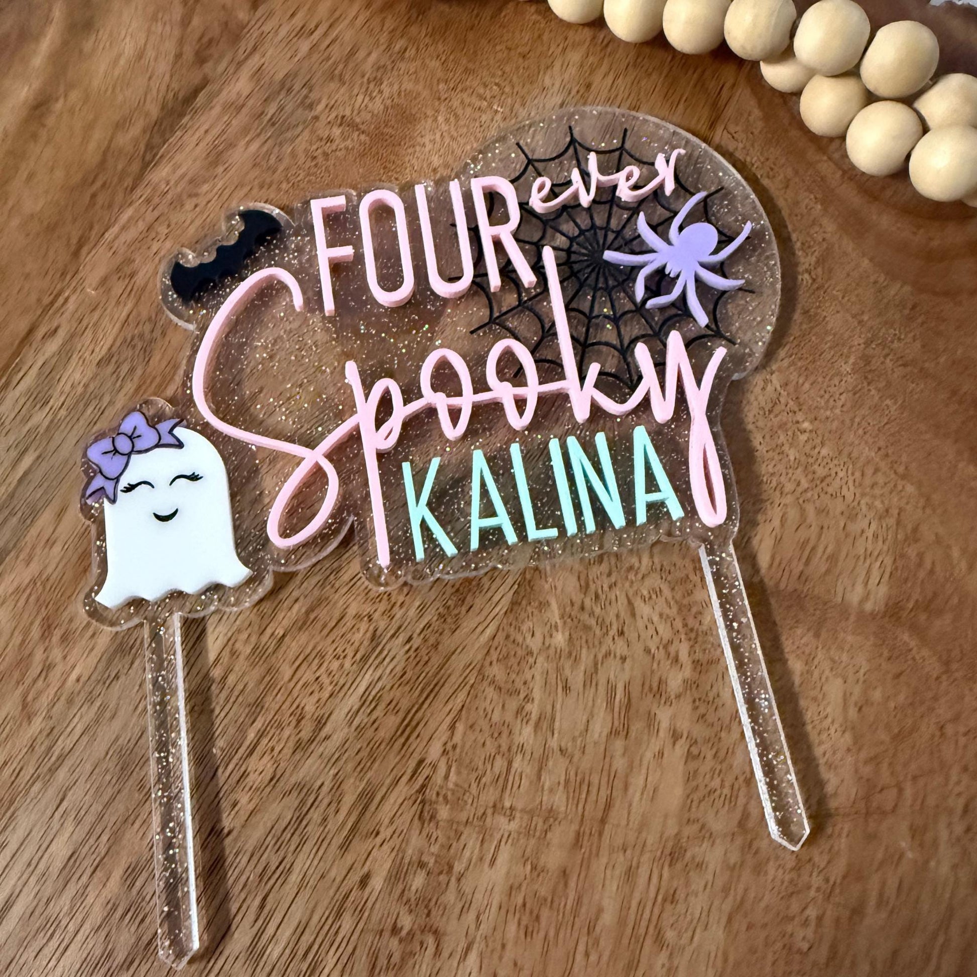 Four Ever Spooky, Acrylic Cake Topper, Pastel Halloween Birthday Decor