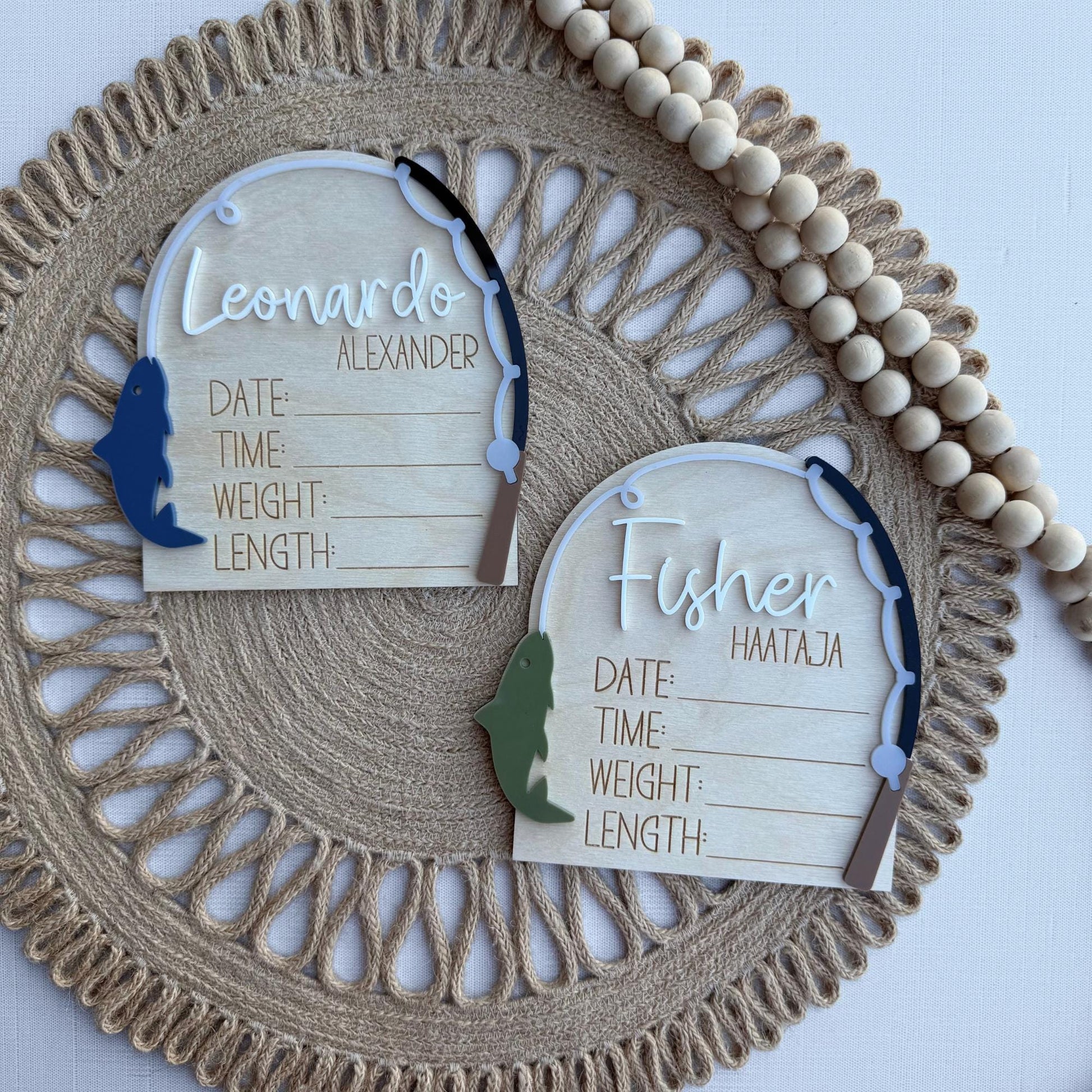 Fishing Baby Name Announcement, Fish Themed Shower Gift for Boy, Birth Stats Sign