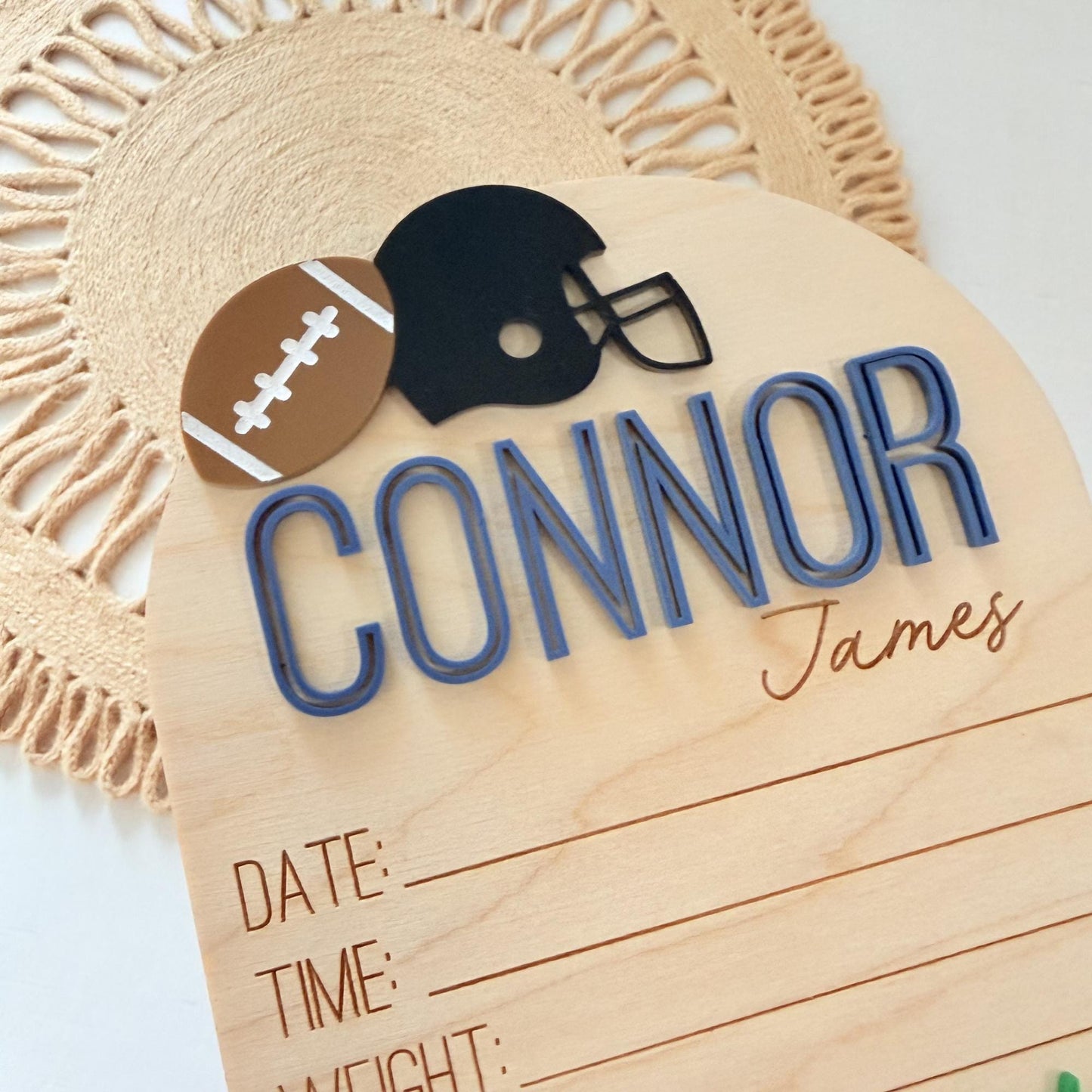 Personalized Sports Baby Name Sign, Baseball or Football Birth Announcement