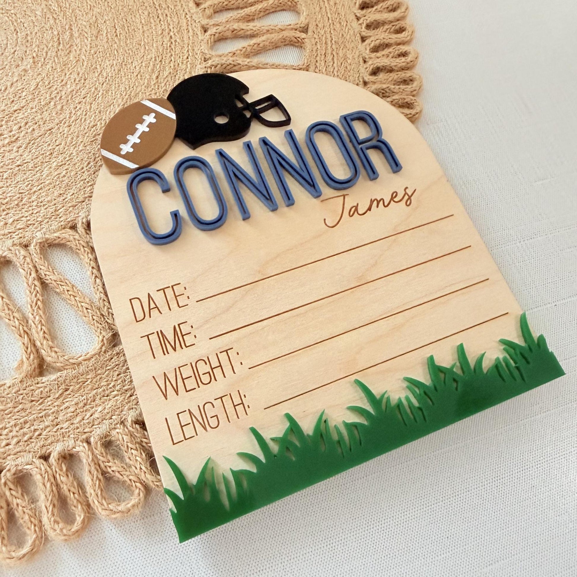 Sports Birth Announcement Sign, Personalized Baseball or Football Baby Name Sign