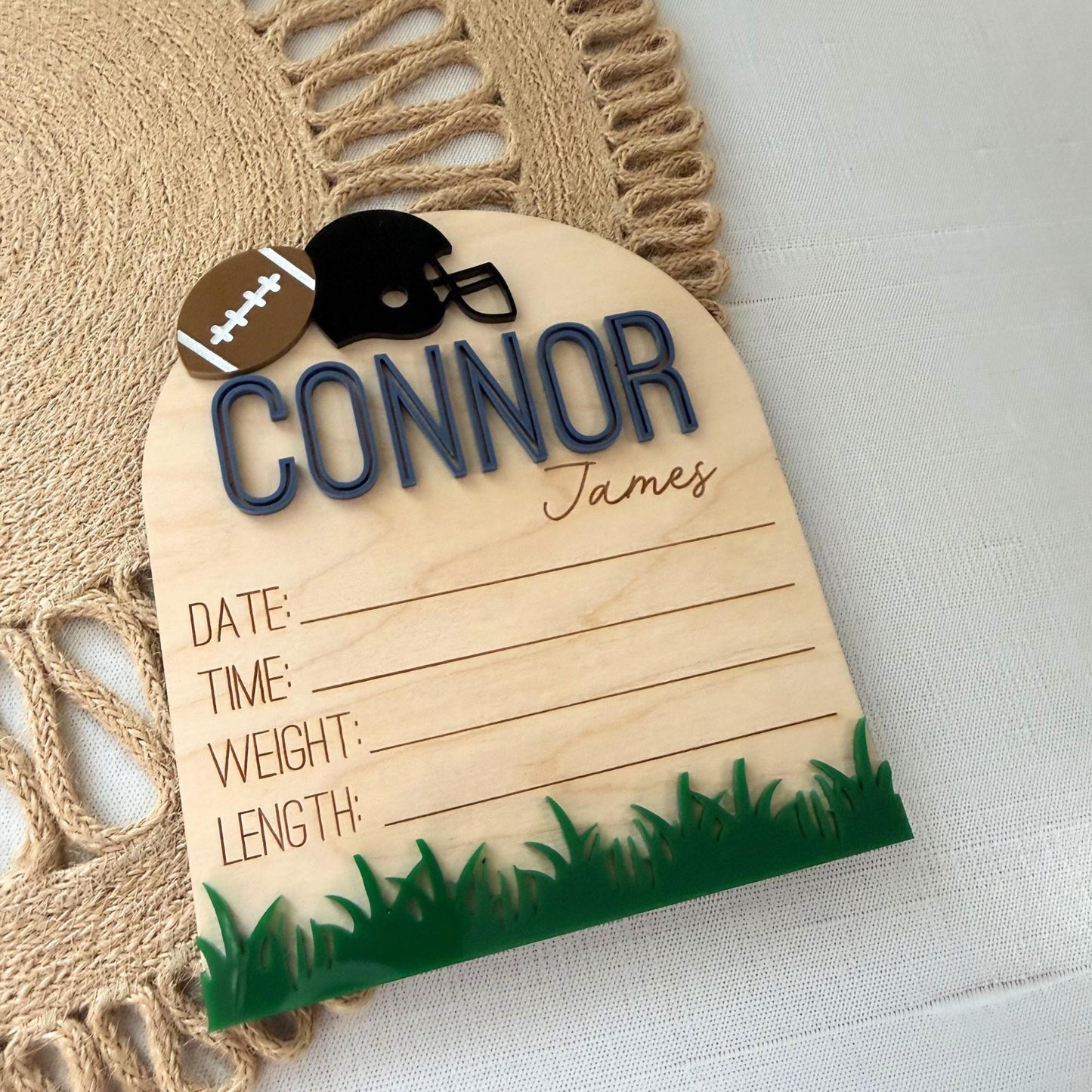 Personalized Sports Baby Name Sign, Baseball or Football Birth Announcement
