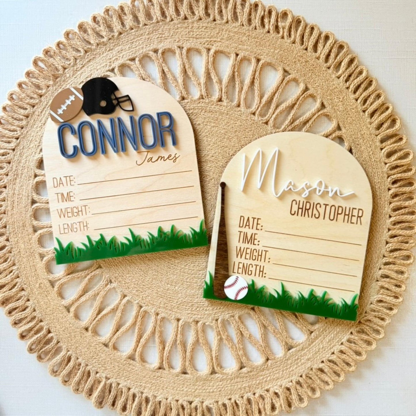 Personalized Sports Baby Name Sign, Baseball or Football Birth Announcement