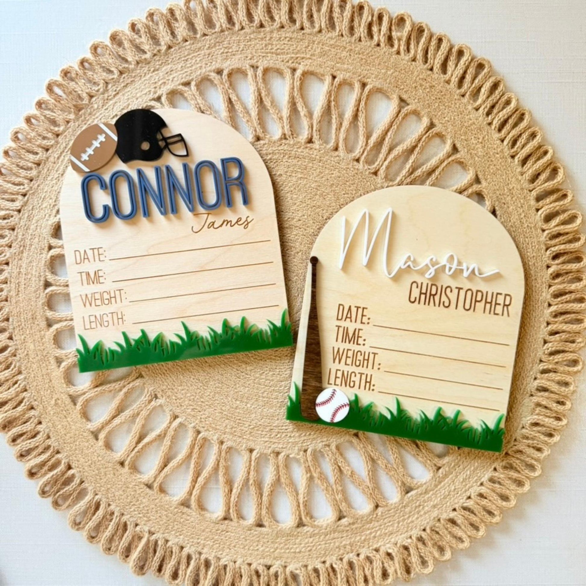 Personalized Sports Baby Name Sign, Baseball or Football Birth Announcement