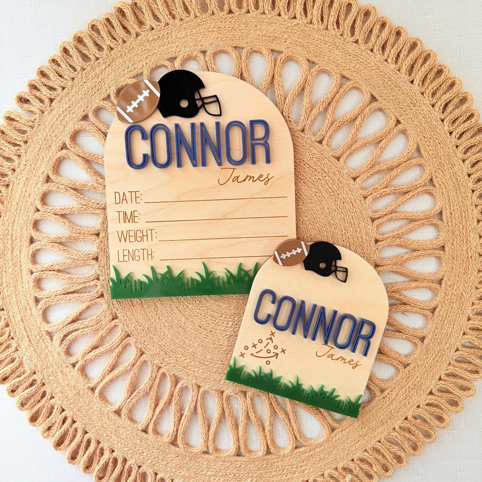 Sports Birth Announcement Sign, Personalized Baseball or Football Baby Name Sign