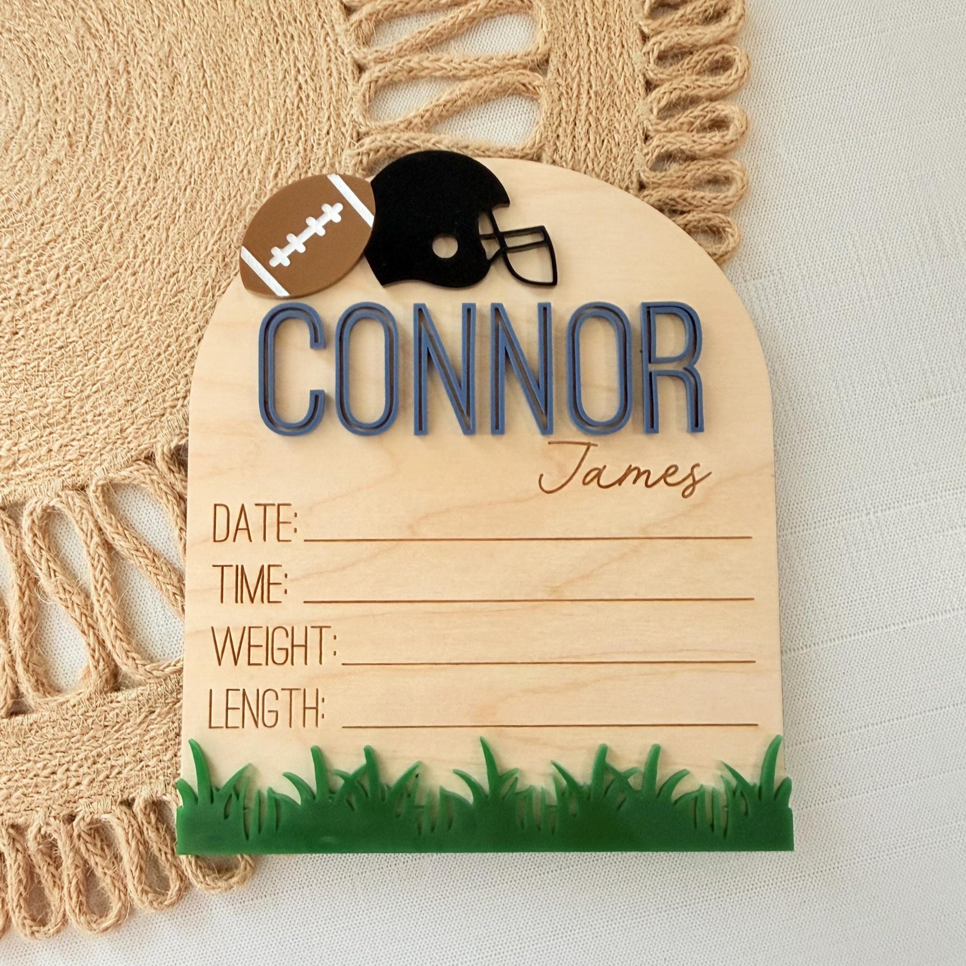 Sports Birth Announcement Sign, Personalized Baseball or Football Baby Name Sign
