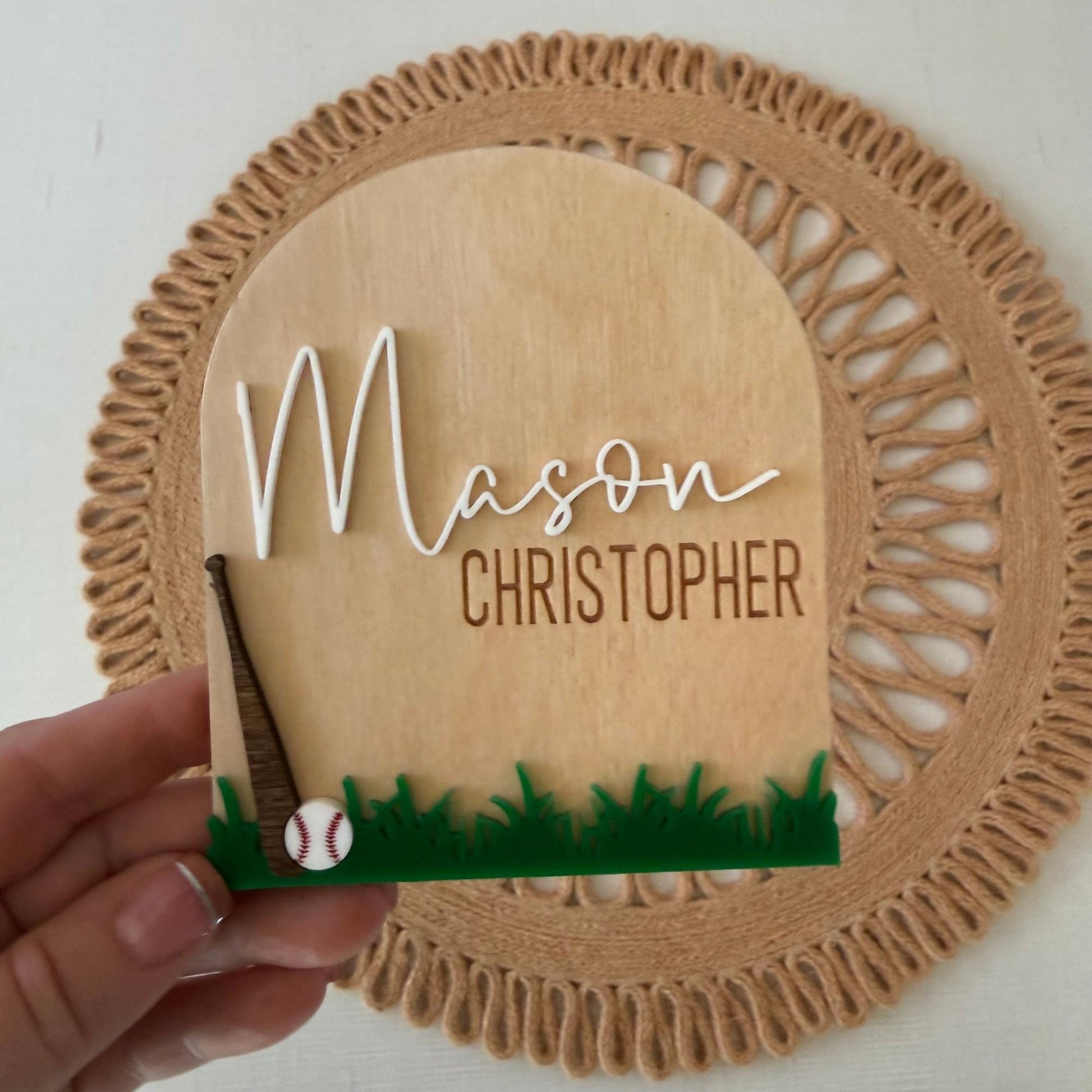 Personalized Sports Baby Name Sign, Baseball or Football Birth Announcement