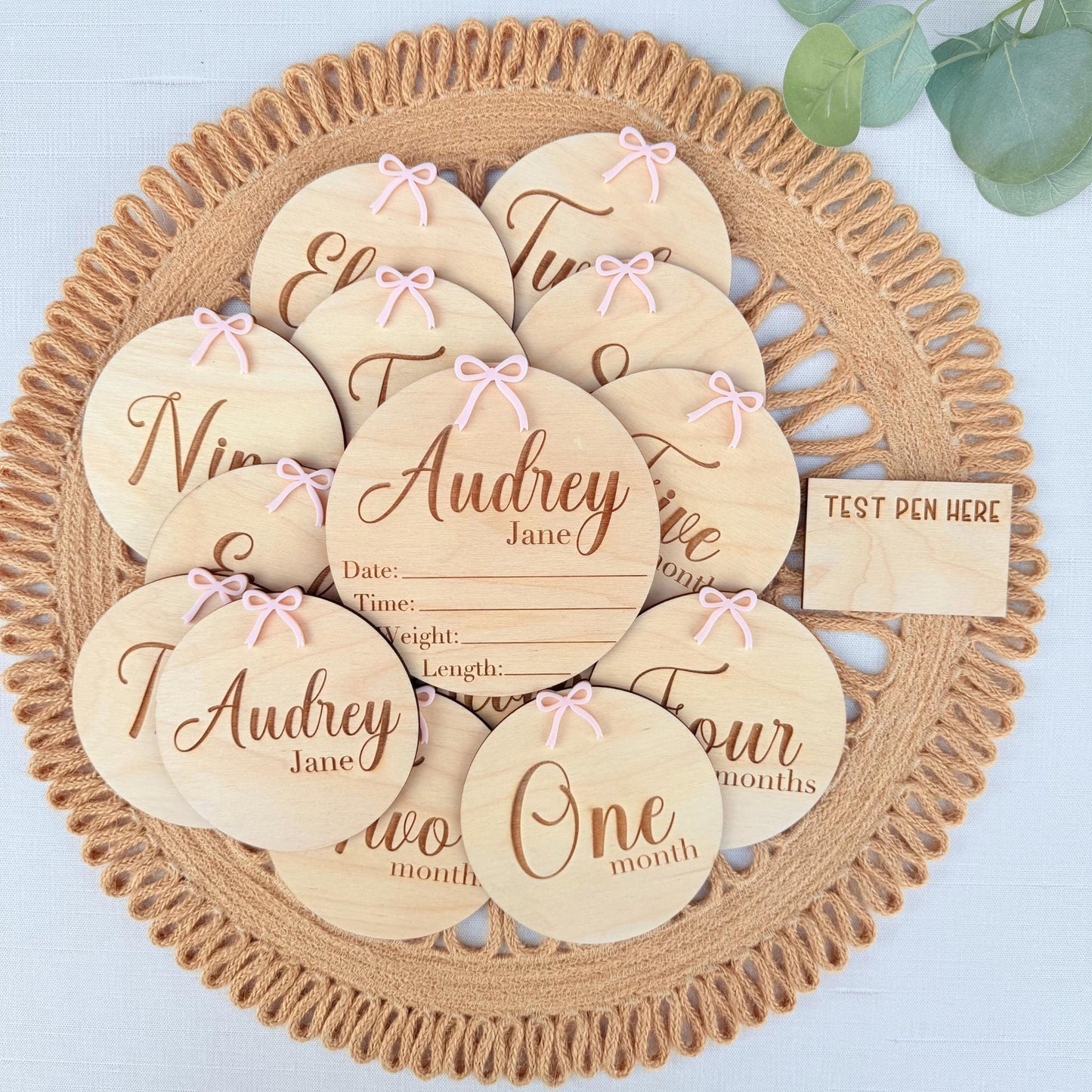 Coquette Bow Birth Stat Sign, Baby Name Plaque and Milestone Set