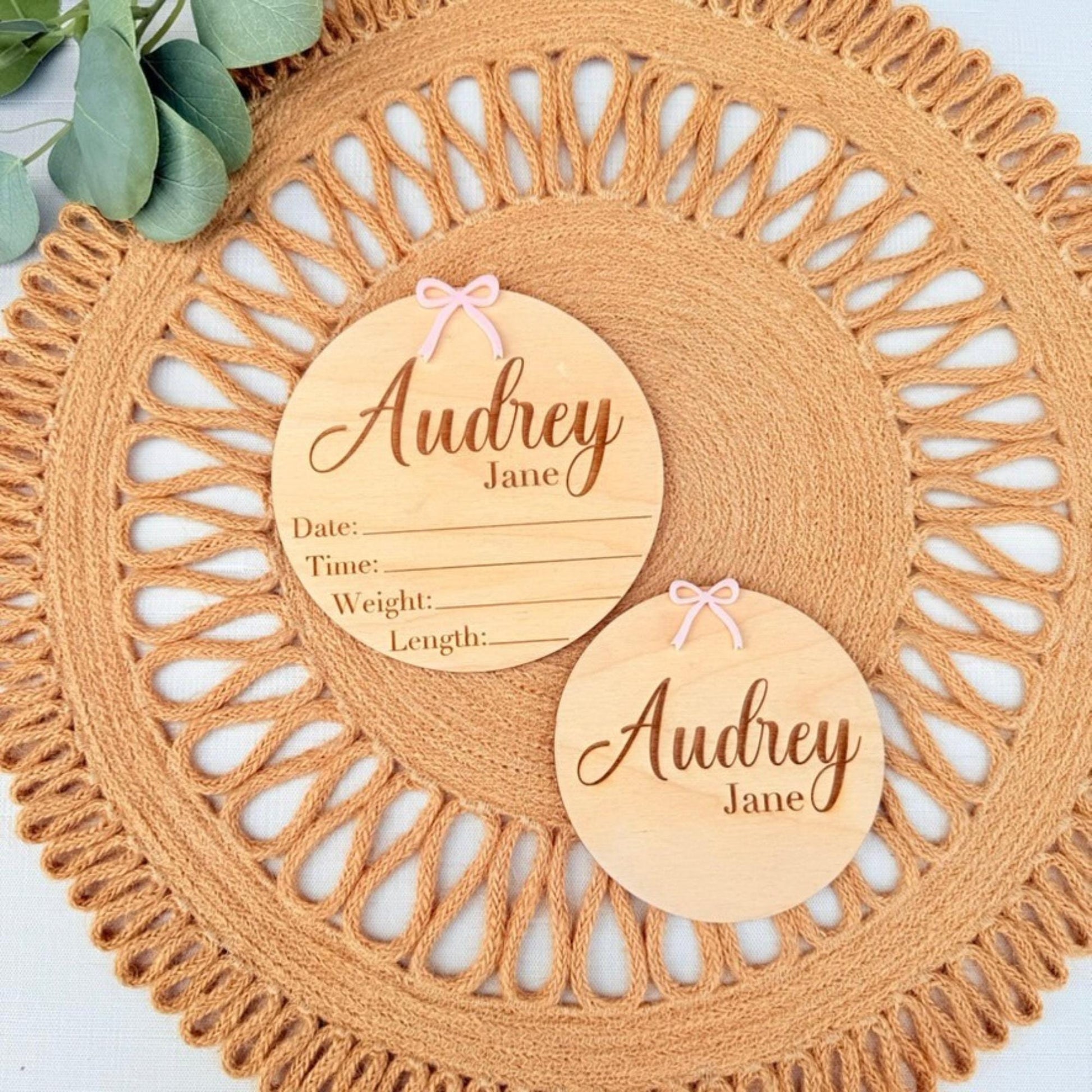 Coquette Bow Birth Stat Sign, Baby Name Plaque and Milestone Set
