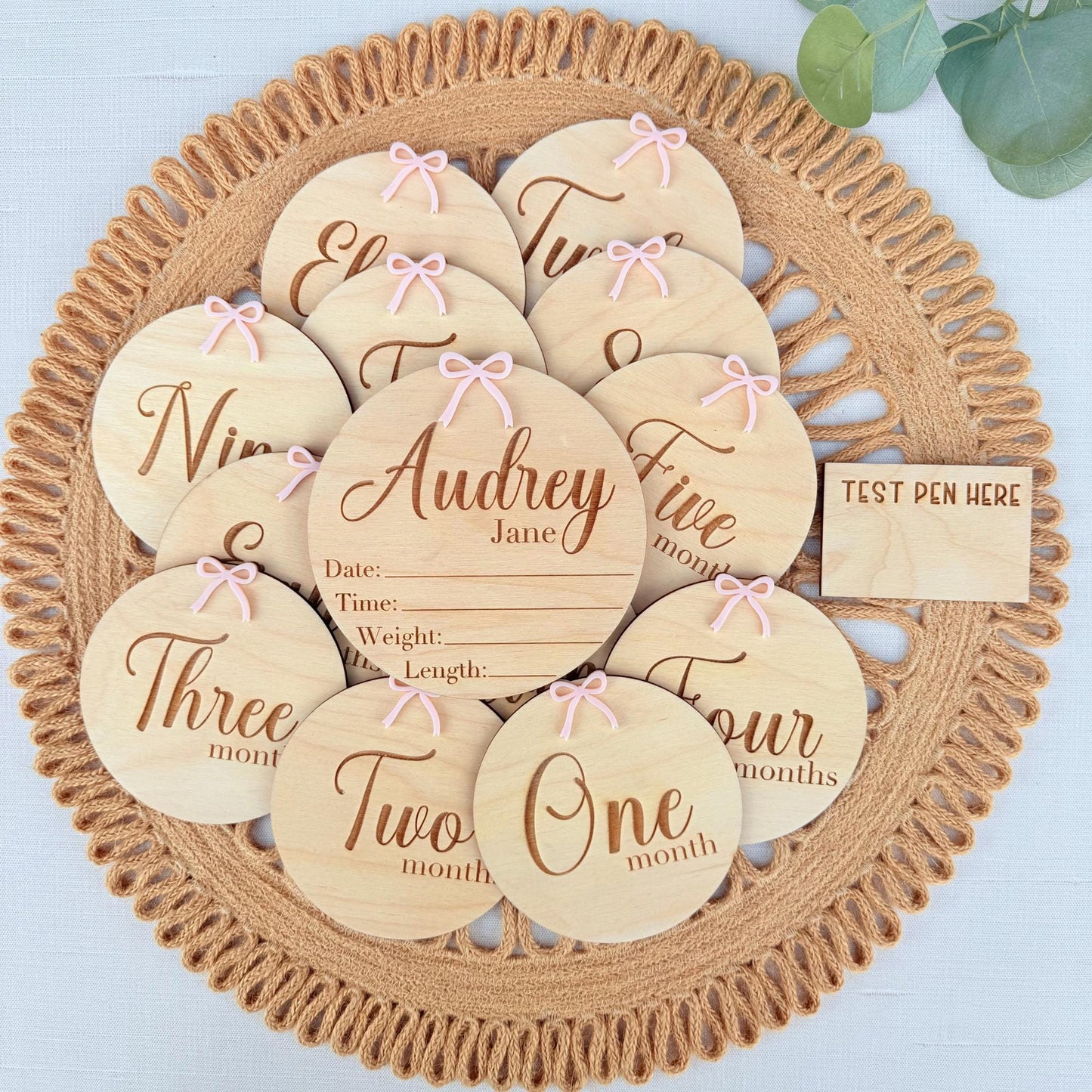 Bow Baby Name Sign, Monthly Milestones and Birth Announcement