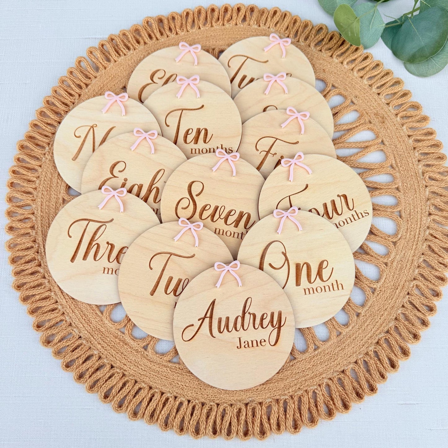 Bow Baby Name Sign, Monthly Milestones and Birth Announcement
