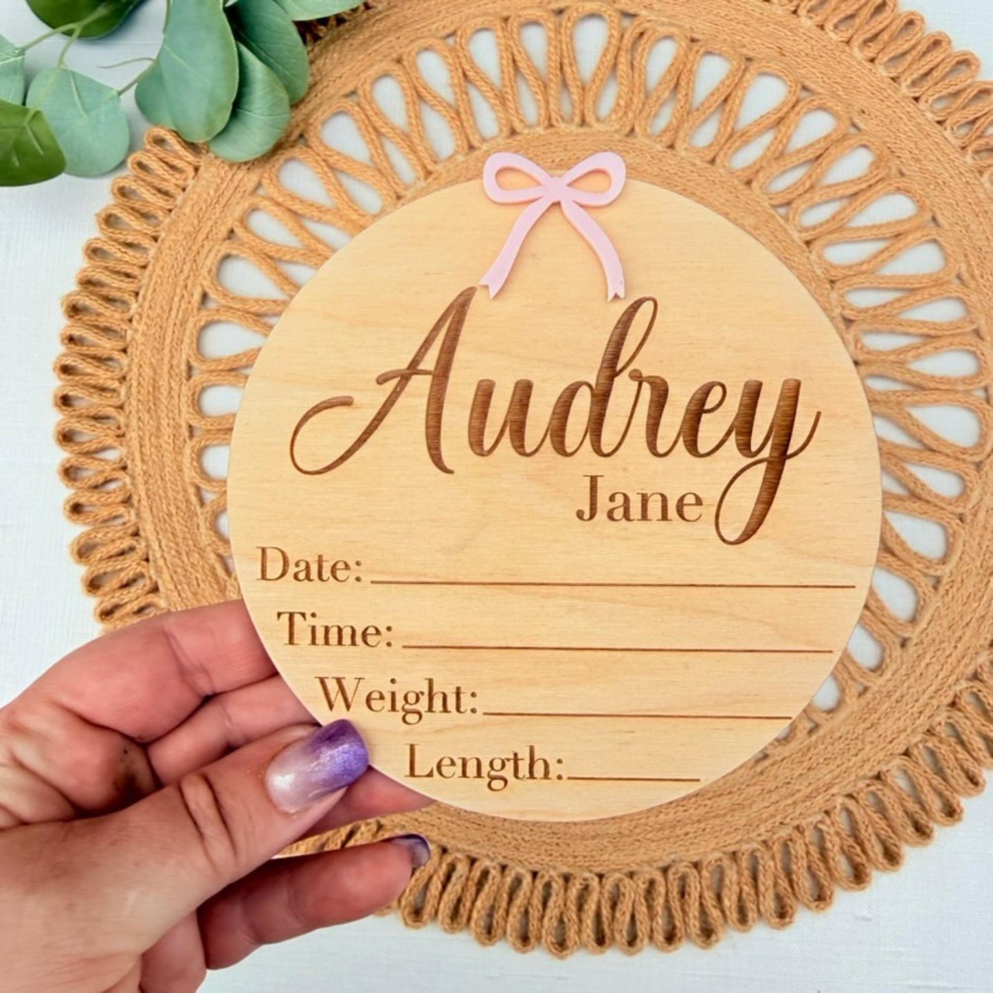 Coquette Bow Birth Stat Sign, Baby Name Plaque and Milestone Set