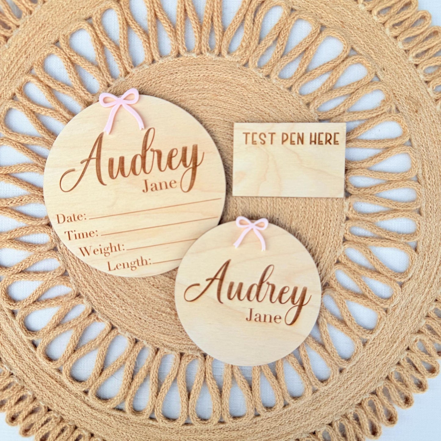 Coquette Bow Birth Stat Sign, Baby Name Plaque and Milestone Set