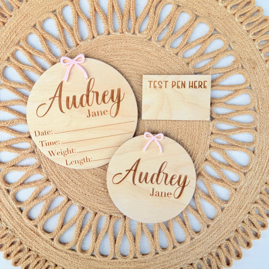 Coquette Bow Birth Stat Sign, Baby Name Plaque and Milestone Set