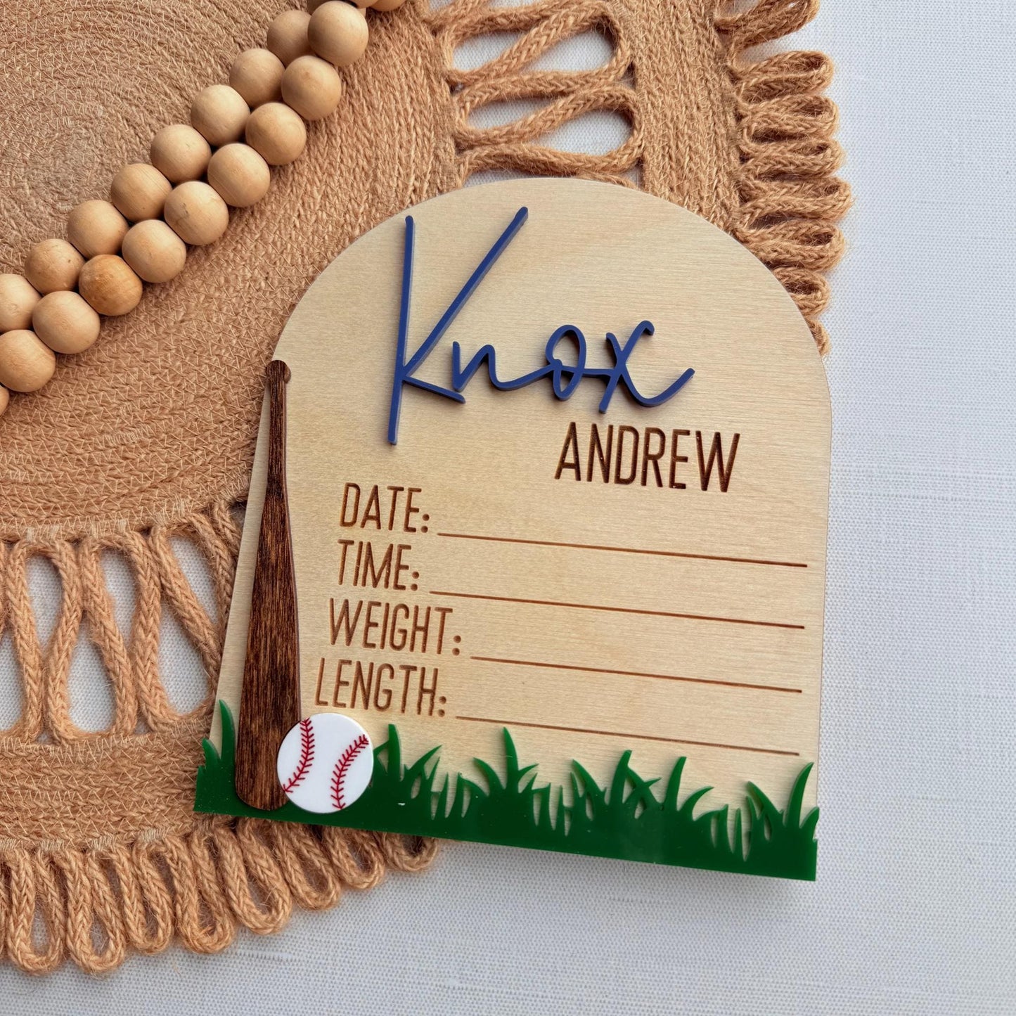 Personalized Sports Baby Name Sign, Baseball or Football Birth Announcement