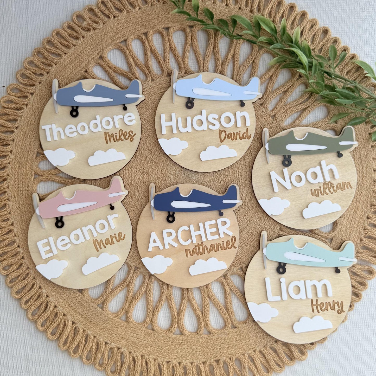 Vintage Airplane Baby Name Sign & Birth Announcement Keepsake Plaque
