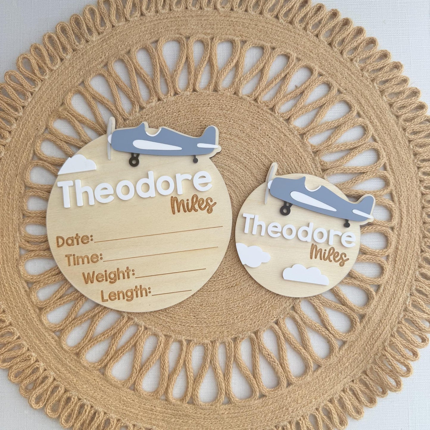 Vintage Airplane Baby Name Sign & Birth Announcement Keepsake Plaque