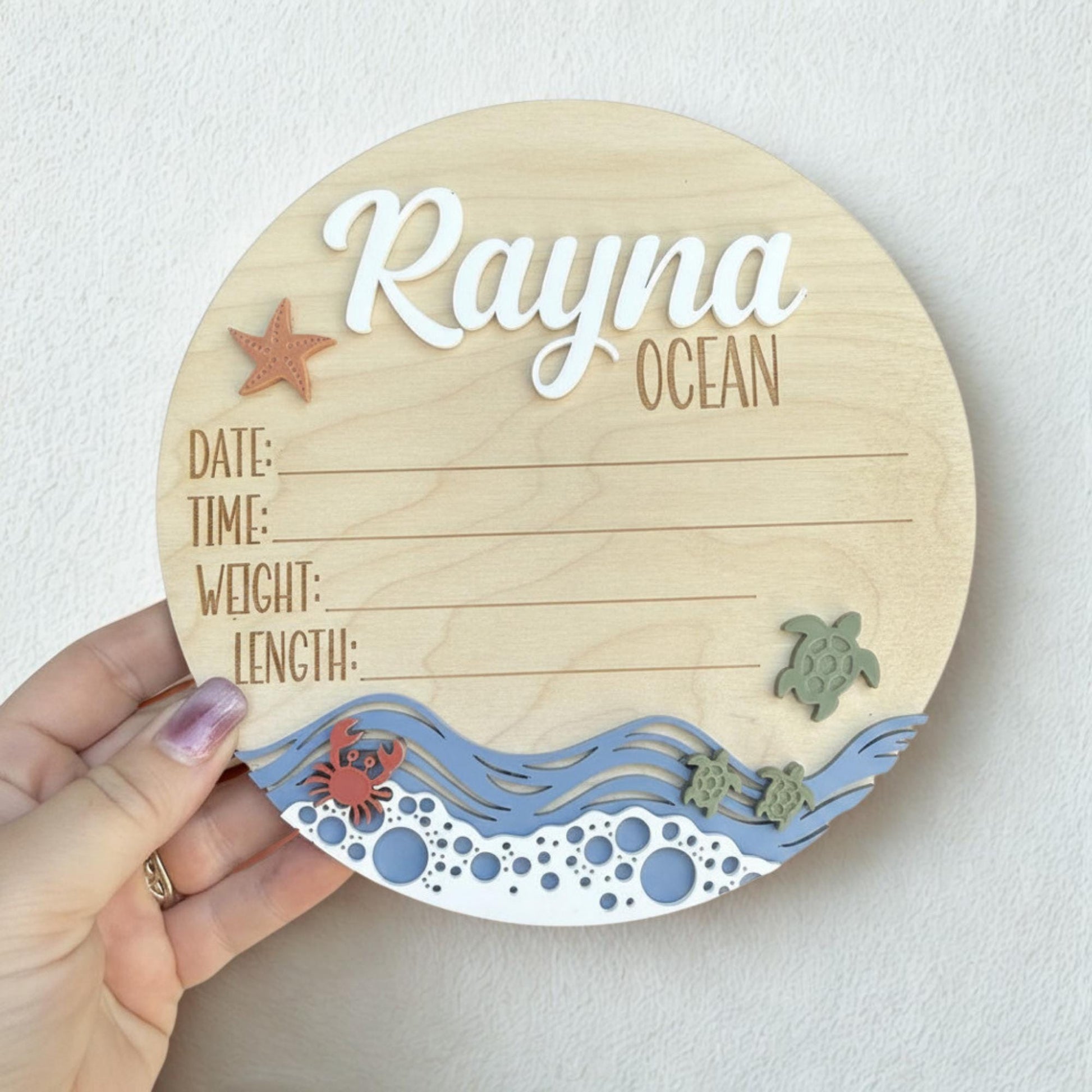Beach Theme Baby Name Sign with Sea Turtles, Crab and Star Fish