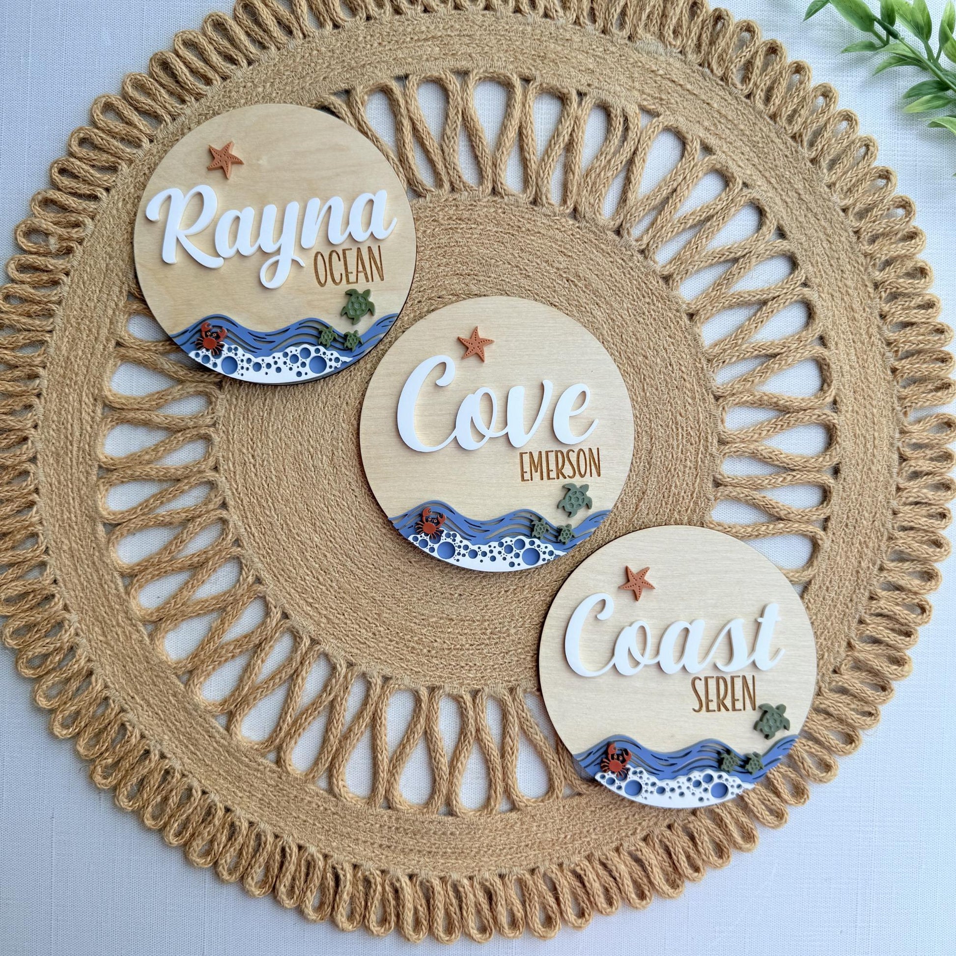 Beach Theme Baby Name Sign with Sea Turtles, Crab and Star Fish