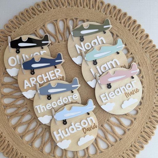 Vintage Aviator Nursery Keepsake | Custom Baby Name & Birth Announcement Plaque