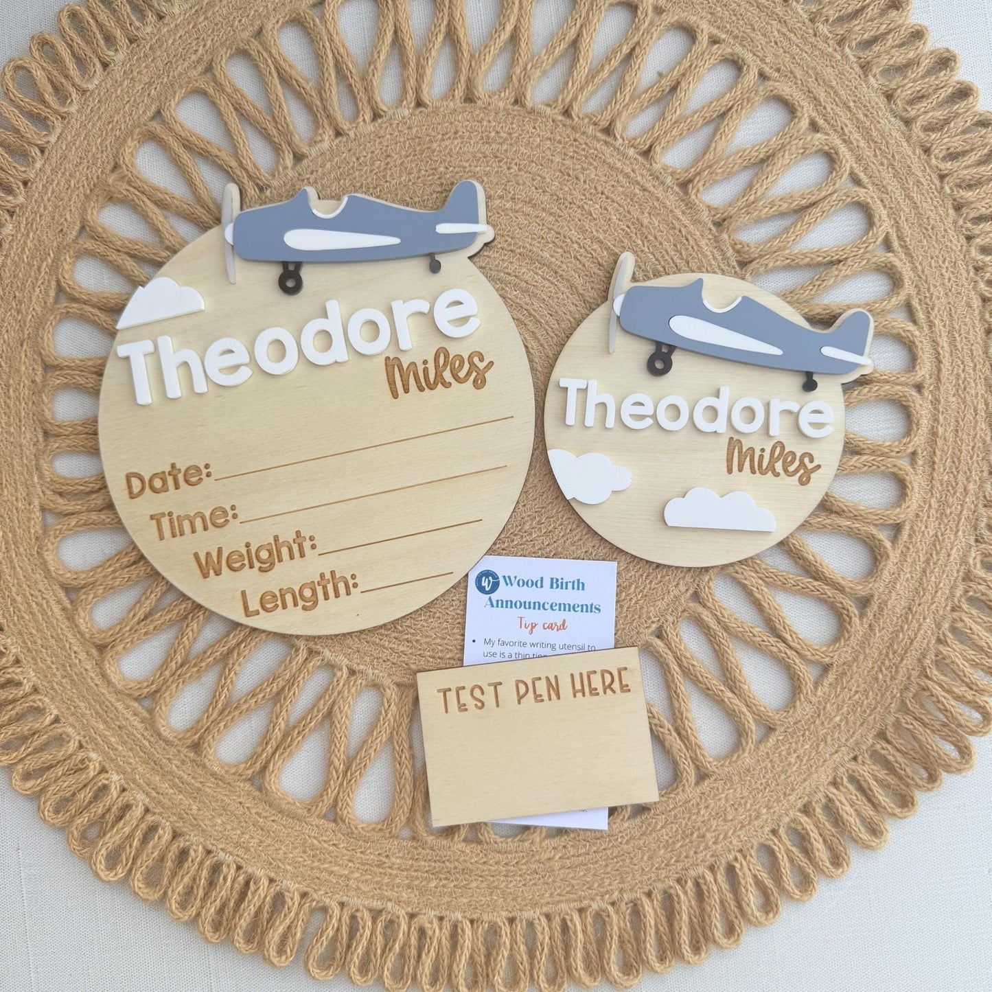 Vintage Airplane Baby Name Sign & Birth Announcement Keepsake Plaque