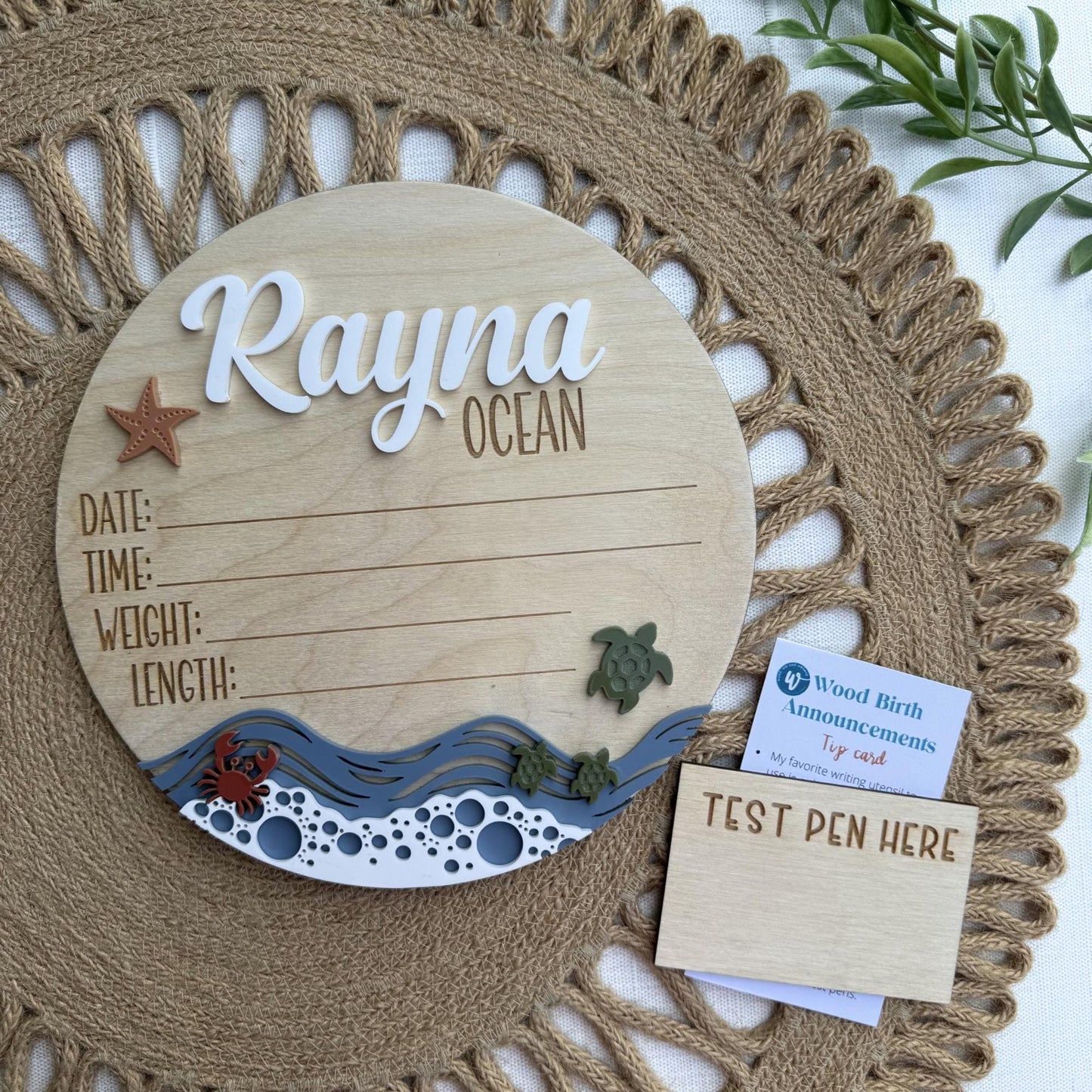 Beach Theme Baby Name Sign with Sea Turtles, Crab and Star Fish