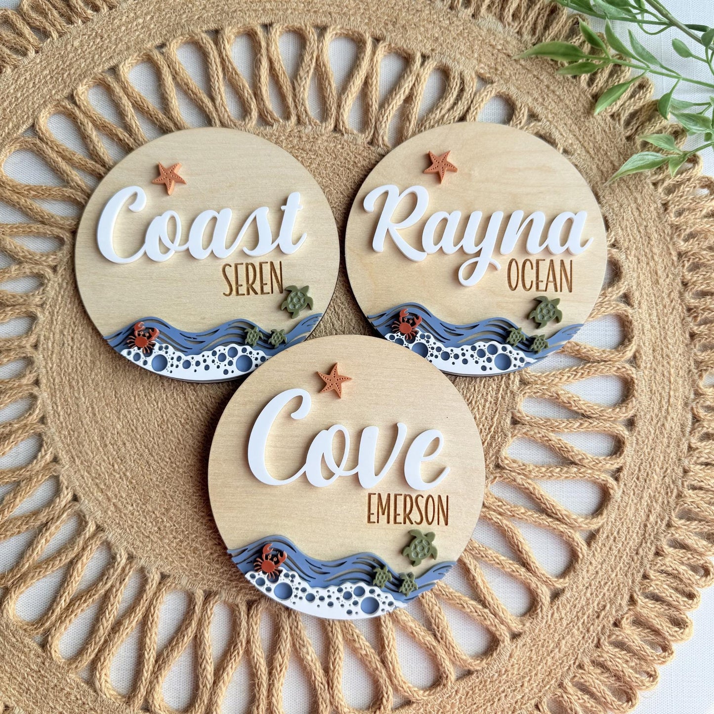 Beach Theme Baby Name Sign with Sea Turtles, Crab and Star Fish