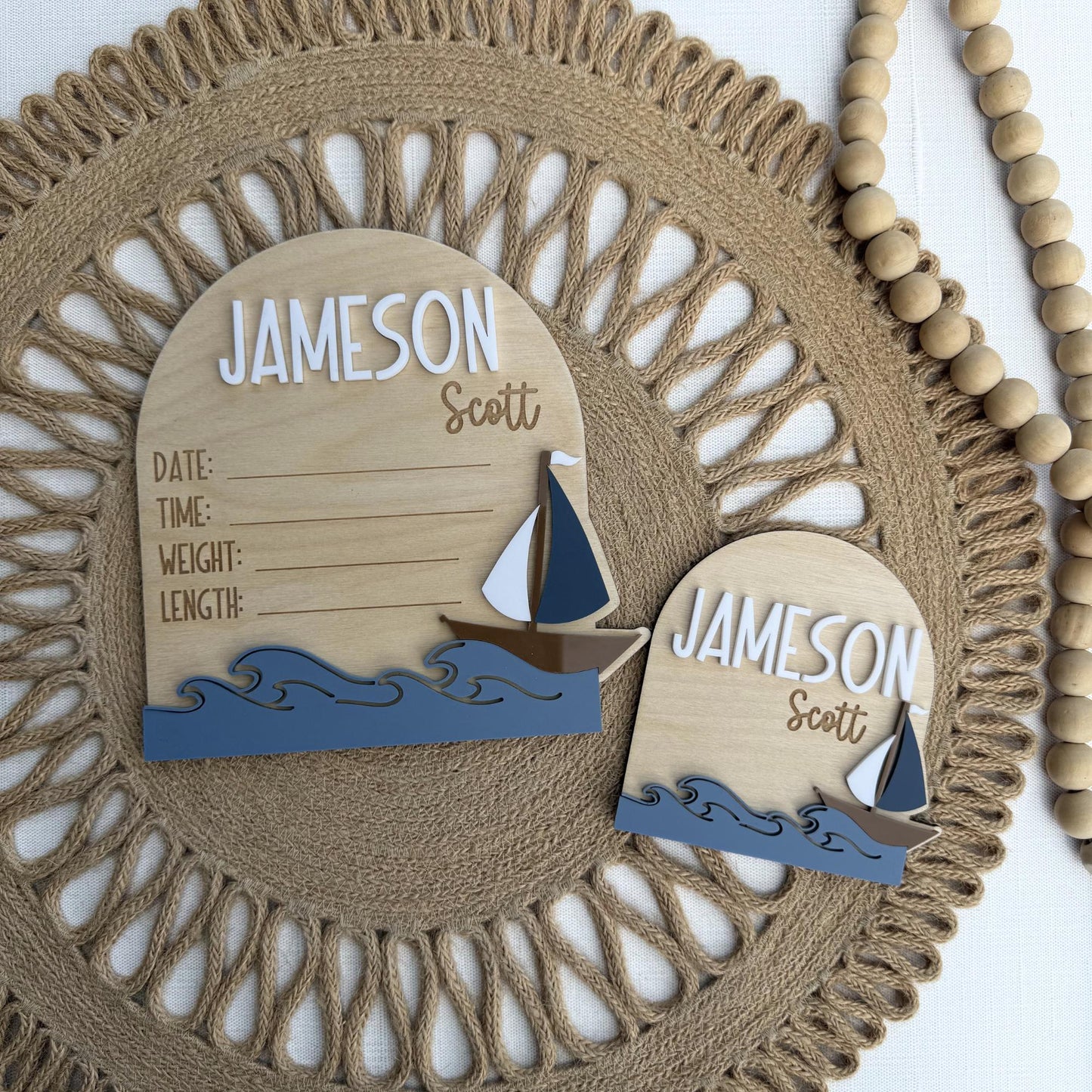 Baby Birth Announcement: Nautical Sailboat Theme Birth Stat and Name Sign