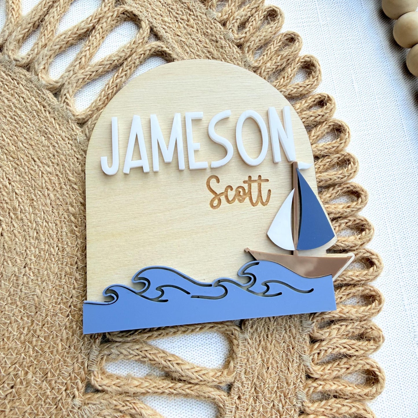 Baby Birth Announcement: Nautical Sailboat Theme Birth Stat and Name Sign