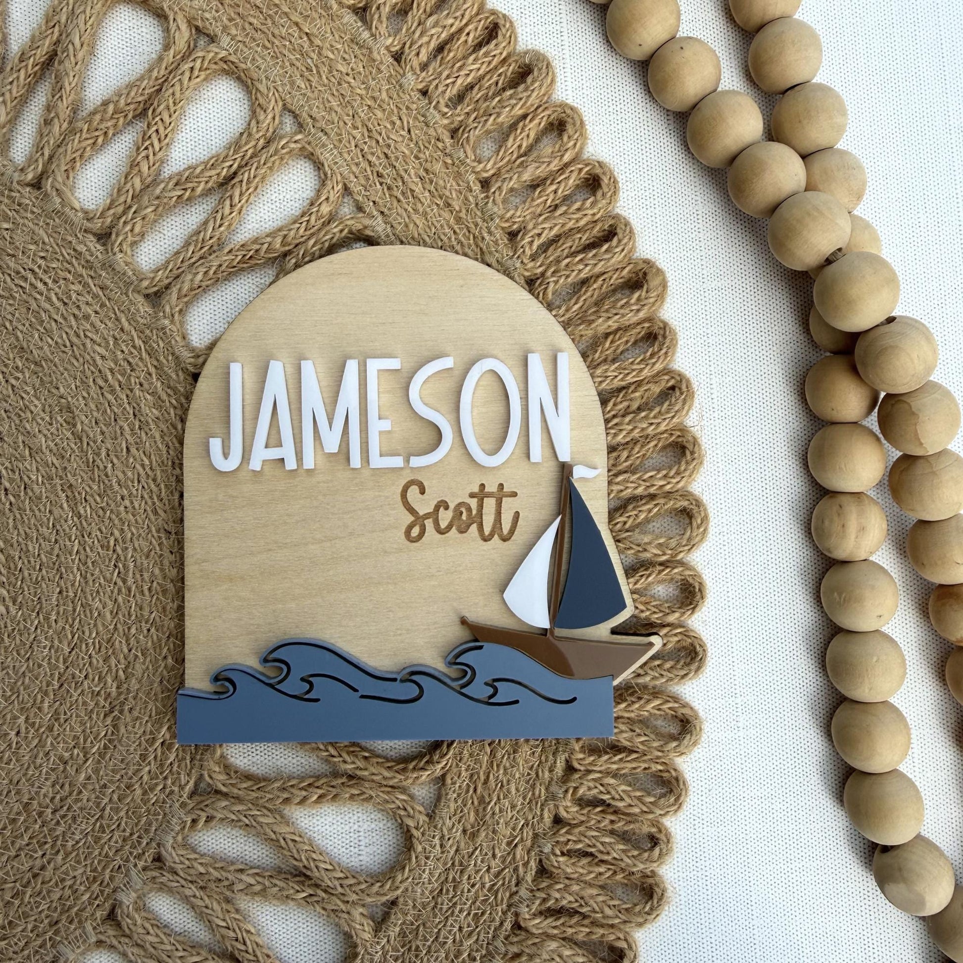 Baby Birth Announcement: Nautical Sailboat Theme Birth Stat and Name Sign