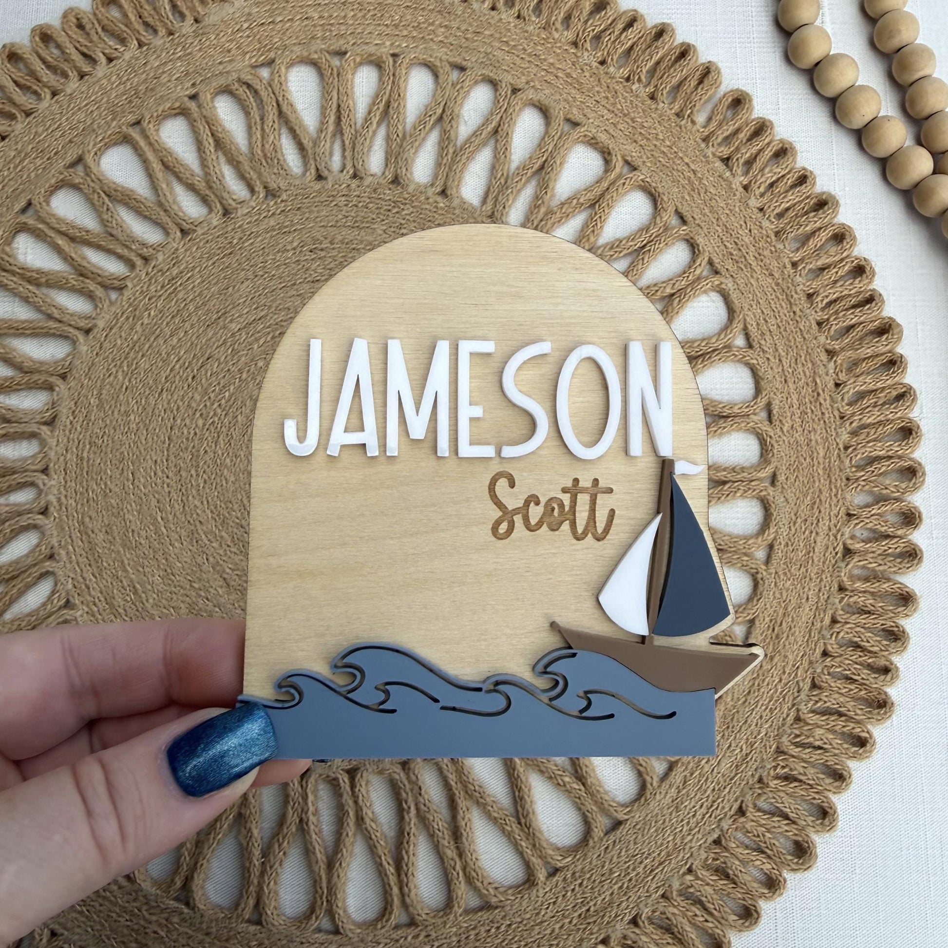 Baby Birth Announcement: Nautical Sailboat Theme Birth Stat and Name Sign