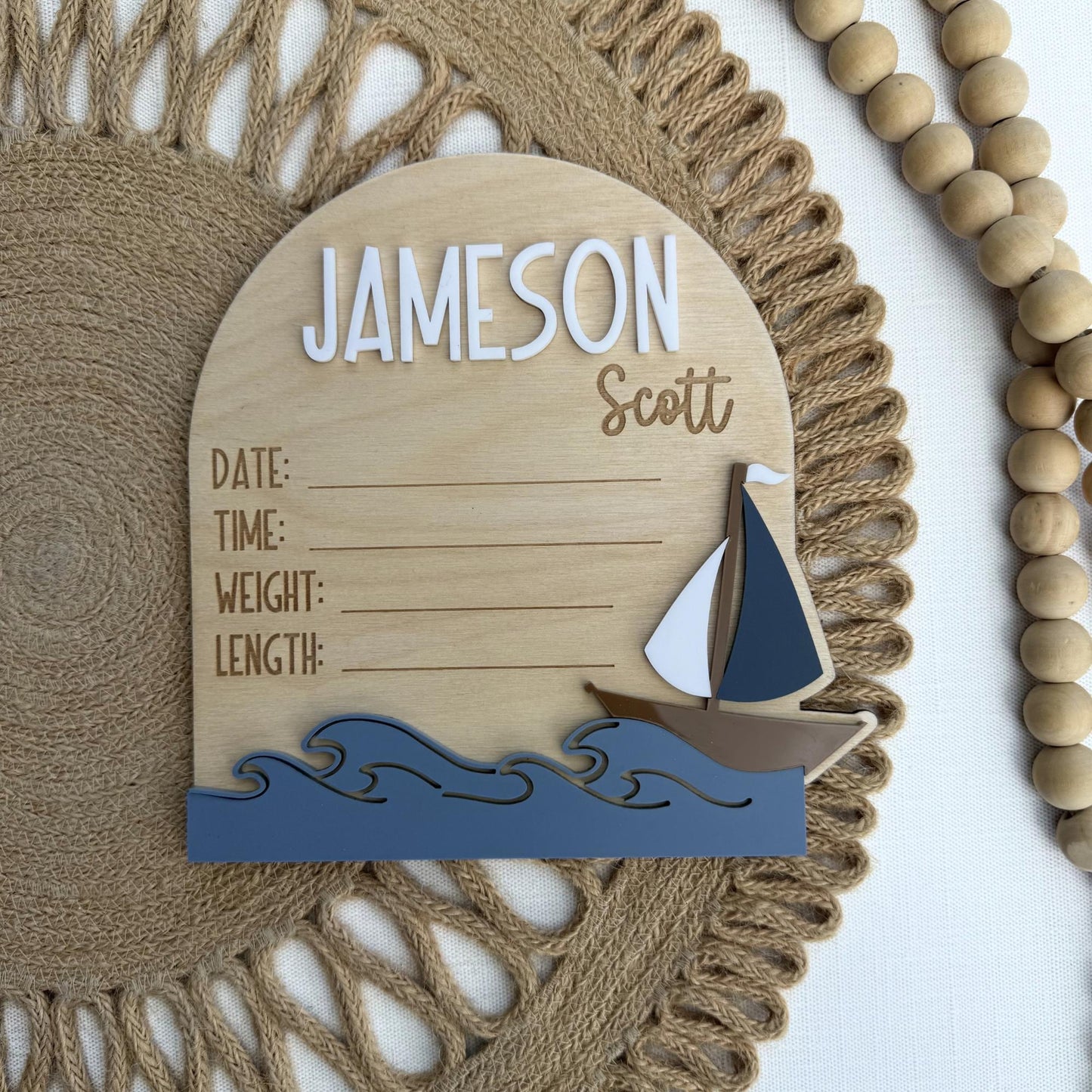 Baby Birth Announcement: Nautical Sailboat Theme Birth Stat and Name Sign