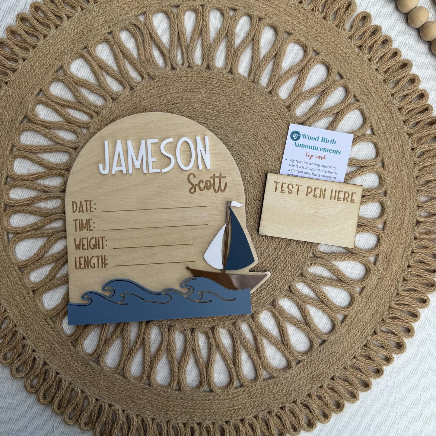 Baby Birth Announcement: Nautical Sailboat Theme Birth Stat and Name Sign