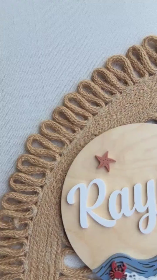 Beach Theme Baby Name Sign with Sea Turtles, Crab and Star Fish