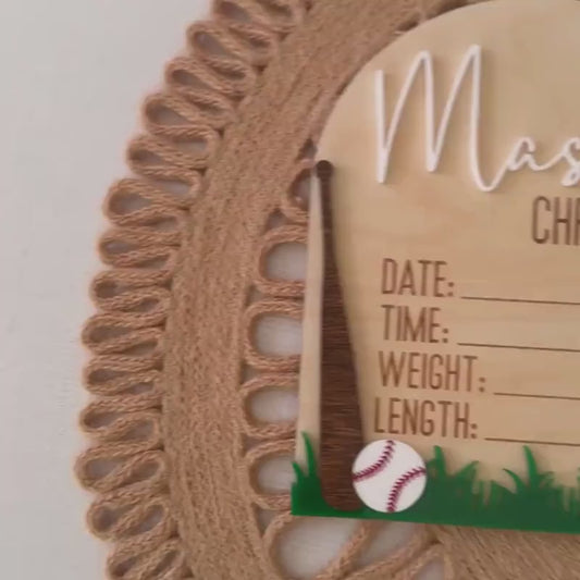 Sports Birth Announcement Sign, Personalized Baseball or Football Baby Name Sign