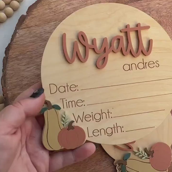 Custom Fall Baby Announcement Sign: Pumpkin-Themed Keepsake for Autumn Newborn Stats