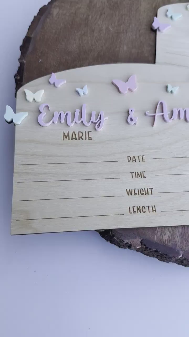 Twin Birth Announcement Sign: Wood Newborn Stats Keepsake