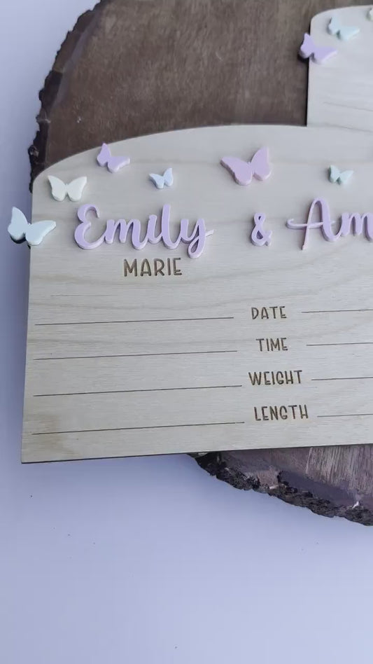 Twin Birth Announcement Sign: Wood Newborn Stats Keepsake