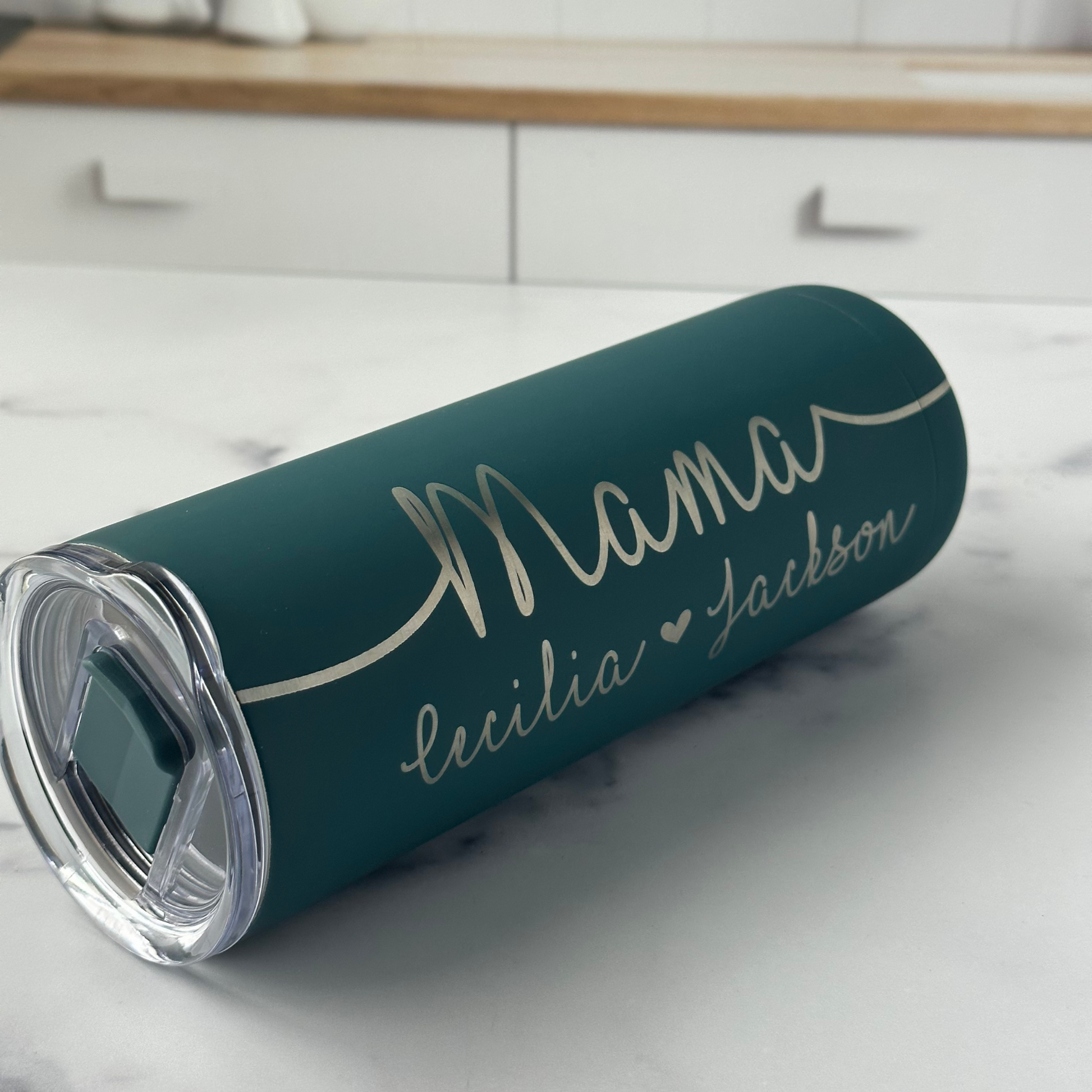 Mama with Kids Names Laser Engraved Matte Blush Tumbler with Straw -  Mother's Day Gift