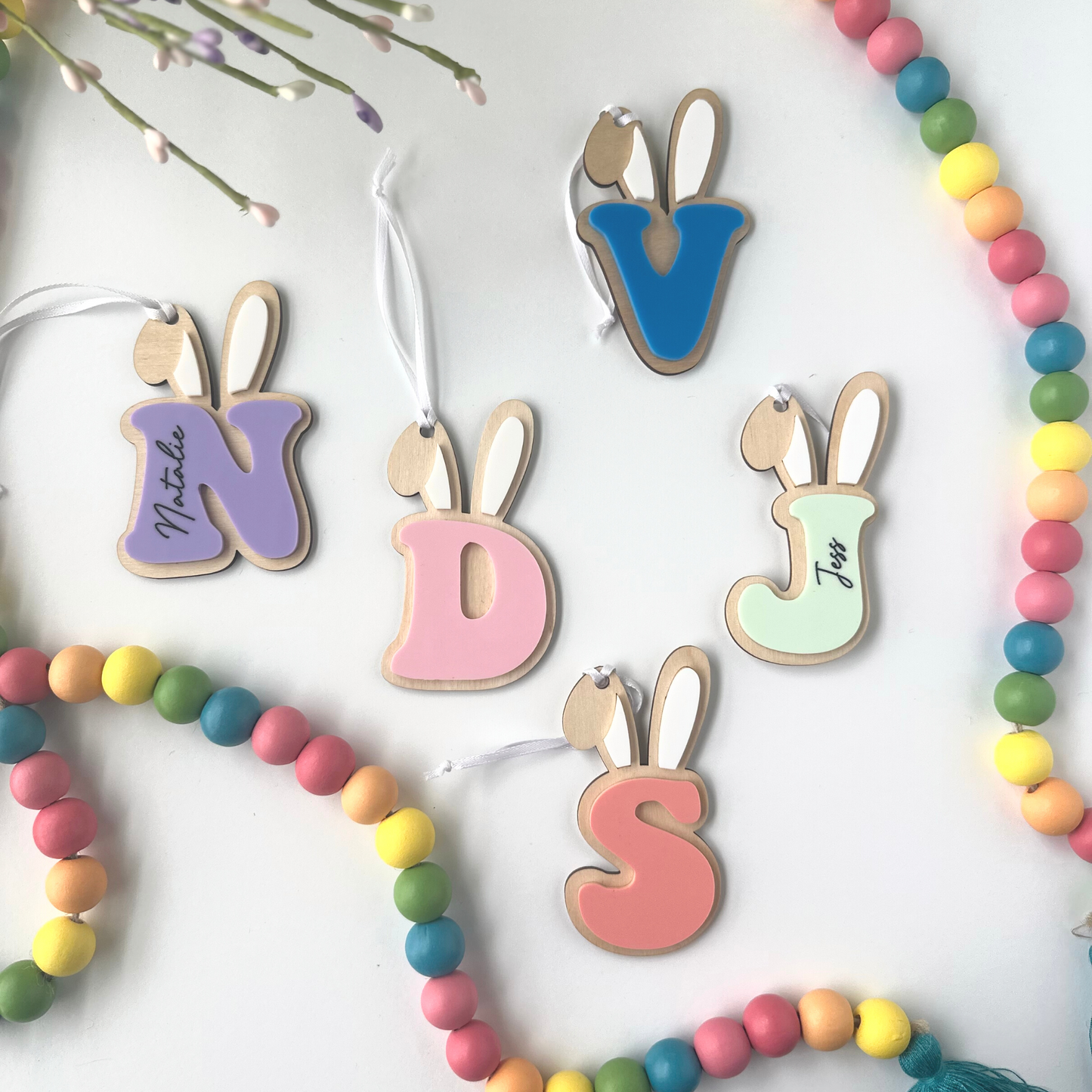 Easter Basket Gift Tags, Alphabet Letters with Bunny Ears