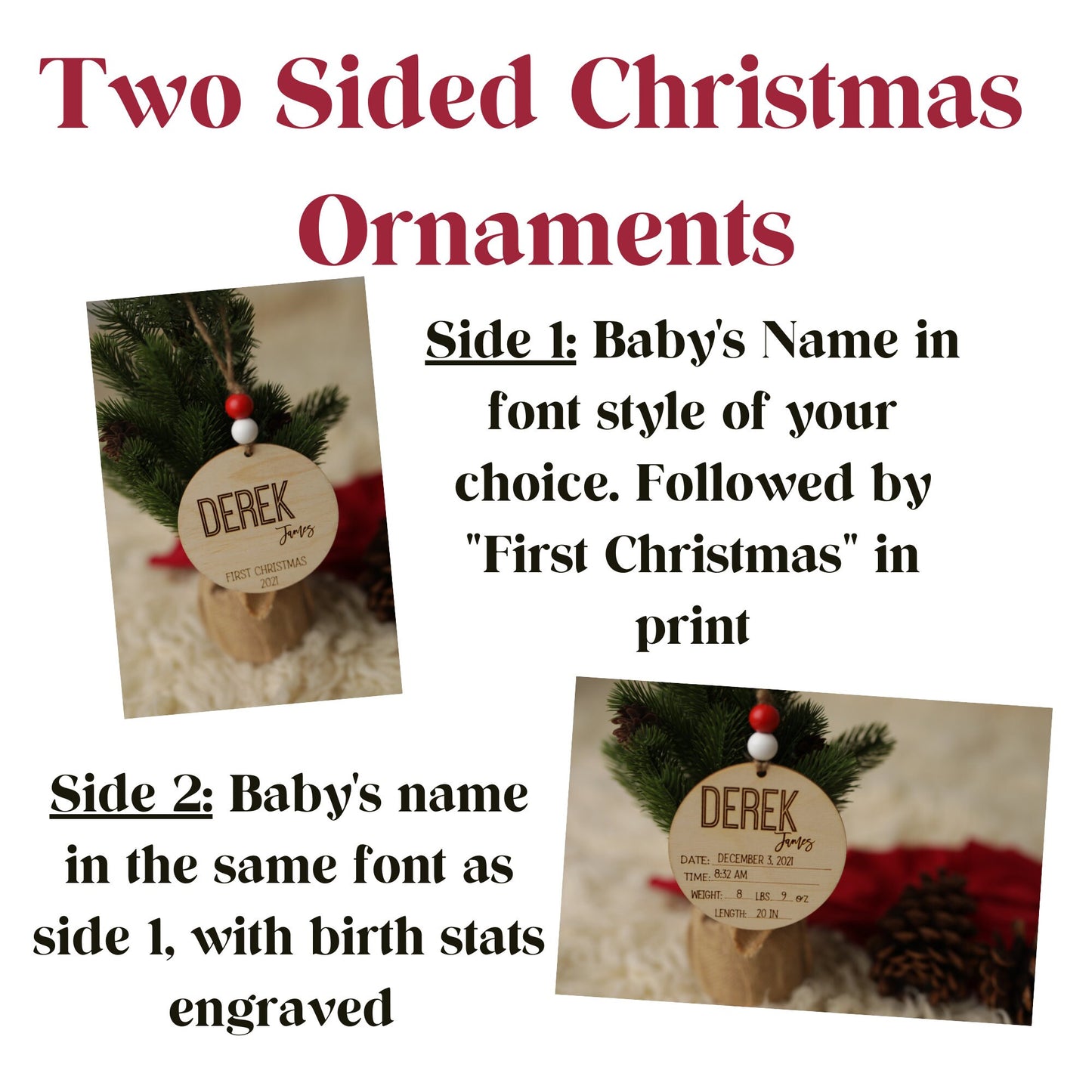 Birth Announcement Ornament, Babys First Christmas Ornament, Christmas Gift